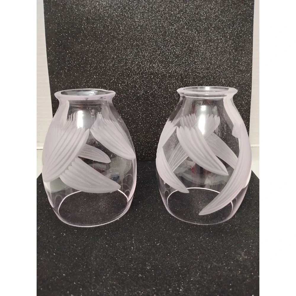 Vintage Glass Old Rose Pink Chandelier Light Covers (set of 2) Clear Floral Leaf